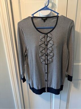 Talbots Navy & White Striped Knit Top with Crew Neck NWOT